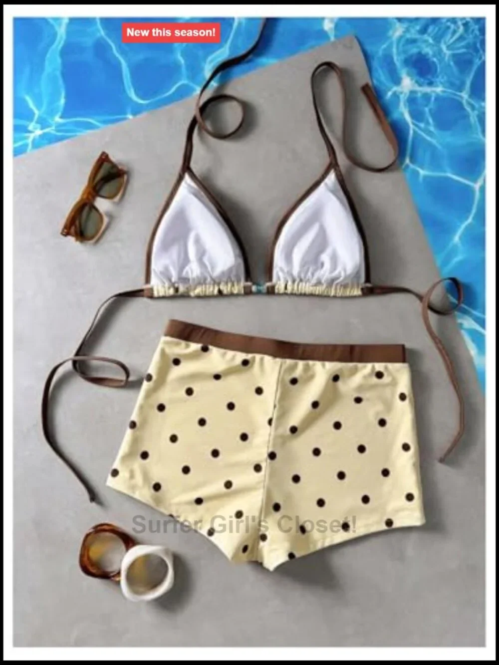 Plus Size 2 Piece Halter Bikini Set with Boyshort - Polka Dots